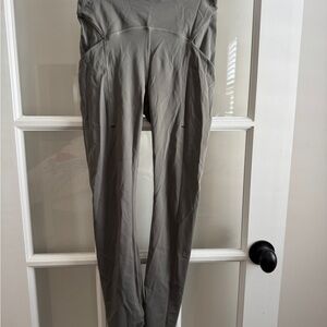 Lululemon Wunder Train leggings with pockets  25” length, olive green/gray color